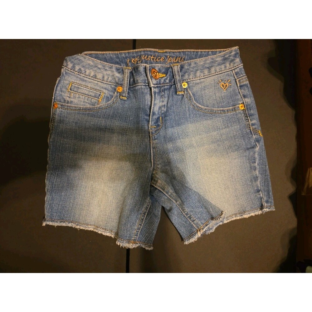 Justice Girls Light Wash Cutoff Denim Shorts Stretch Jean Shorts Size 10 Regular